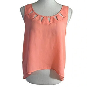 BCBGeneration Peach Blouse Small Sheer Hi Low Cutout Neckline Flowy Sleeveless